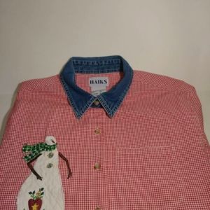 Haiks xl button up checkered short sleeve with snowman red white